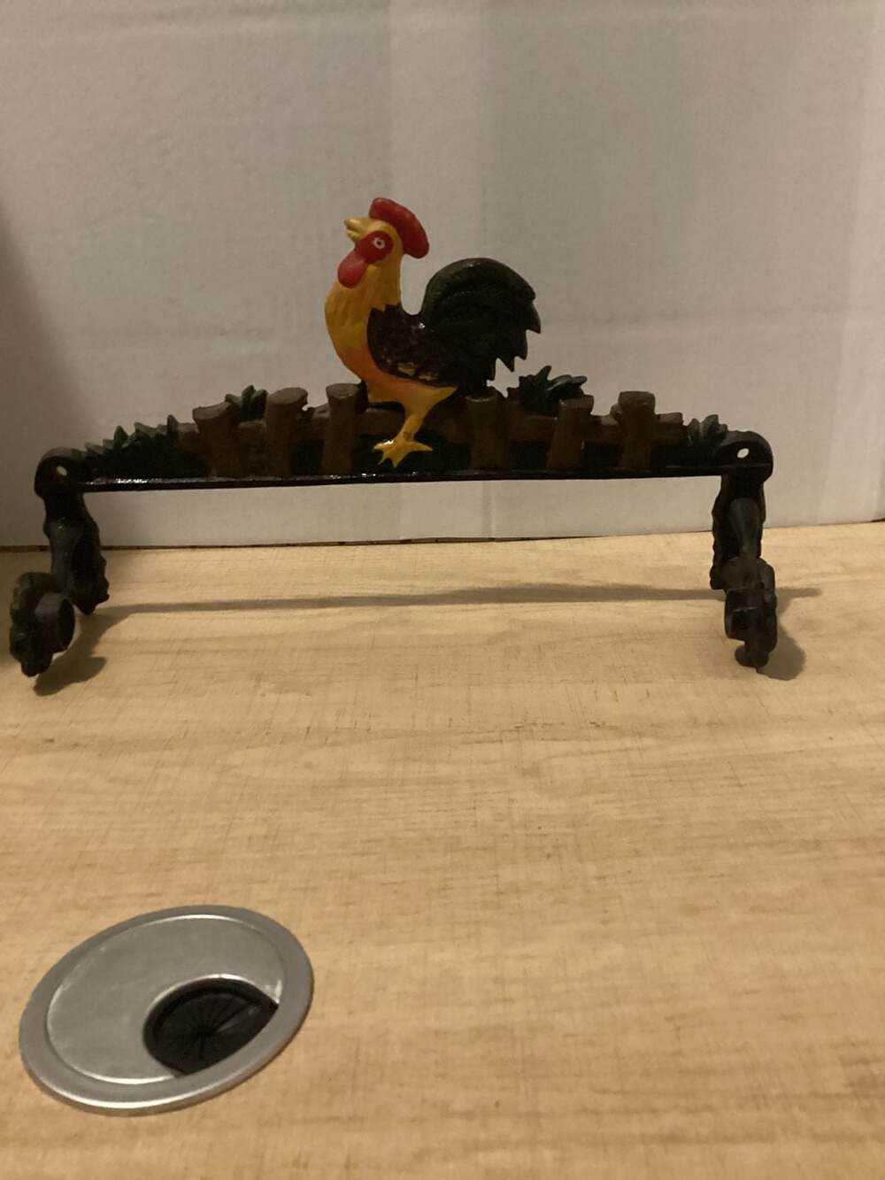 Cast Iron Hand Painted Rooster Farmhouse Shelf Bracket or Towel Bar